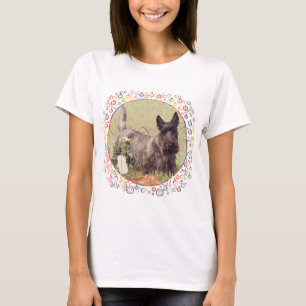 Brindle Scottish Terrier with Roses T-Shirt