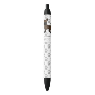 Brindle Smooth Coat Chihuahua Cartoon Dog & Name Black Ink Pen