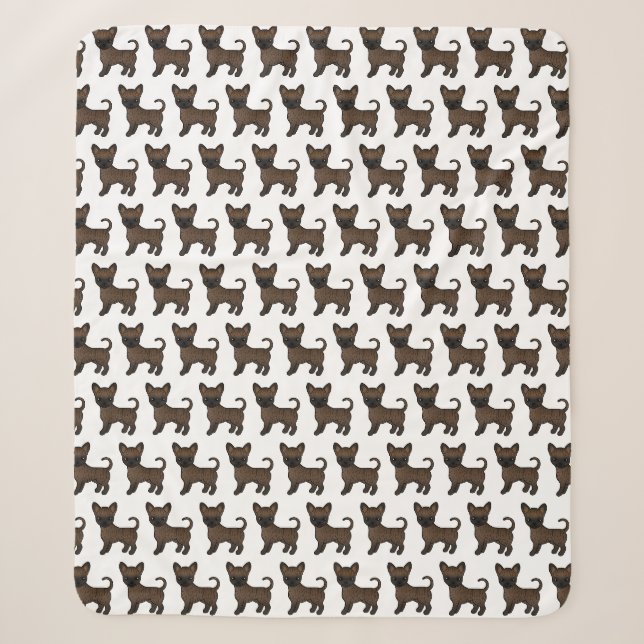 Brindle Smooth Coat Chihuahua Cartoon Dog Pattern Sherpa Blanket (Front)
