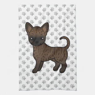 Brindle Smooth Coat Chihuahua Cartoon Dog & Paws Kitchen Towel