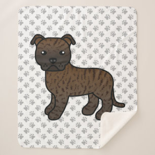 Brindle Staffordshire Bull Terrier Cartoon Dog Sherpa Blanket