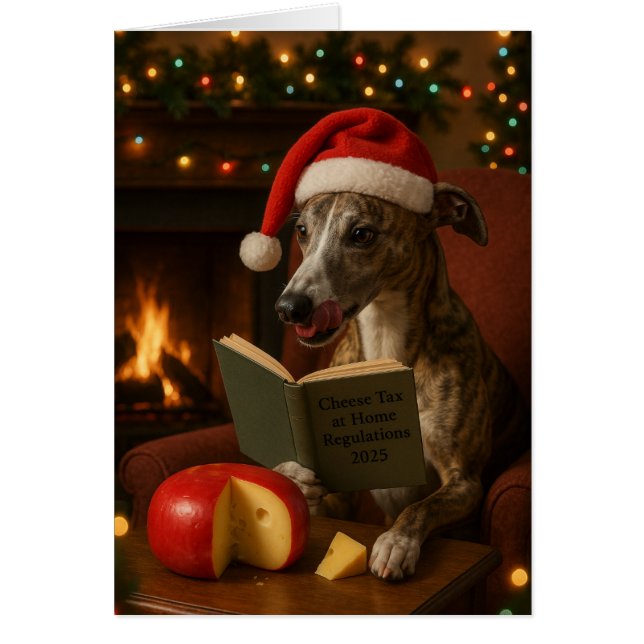Brindle Whippet 'Cheese Tax' Christmas card (Front)