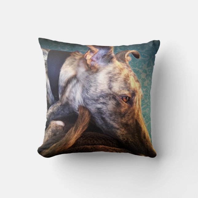 Brindled Lurcher Greyhound Throw Pillow (Front)
