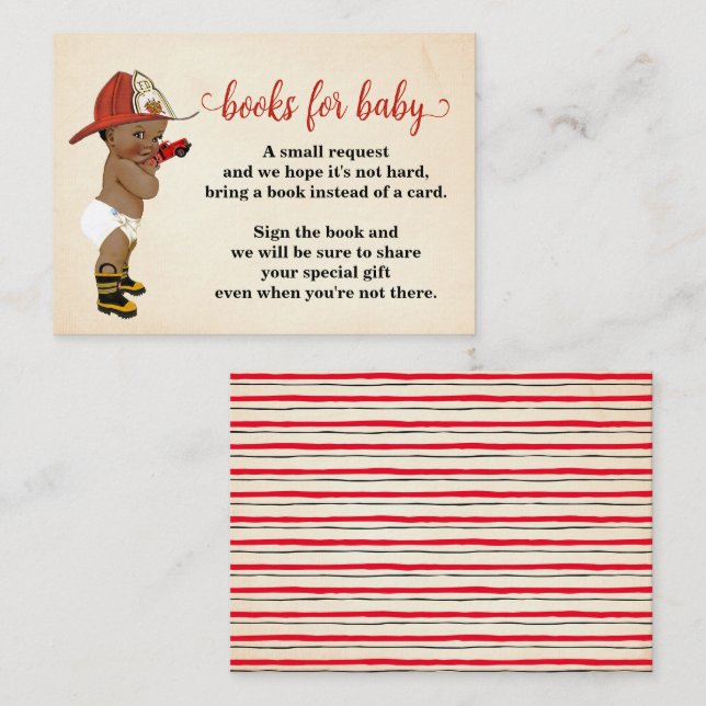 Bring a Book AA Firefighter Baby Shower Card (Front/Back)