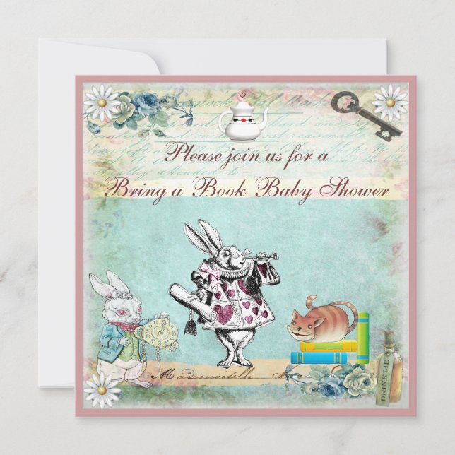 Bring a Book Alice & Cheshire Cat Baby Shower Invitation (Front)