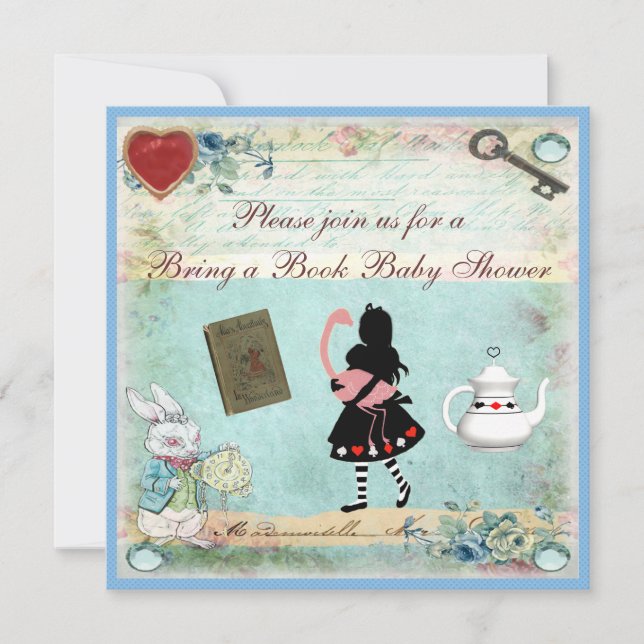 Bring a Book Alice in Wonderland Baby Shower Invitation (Front)