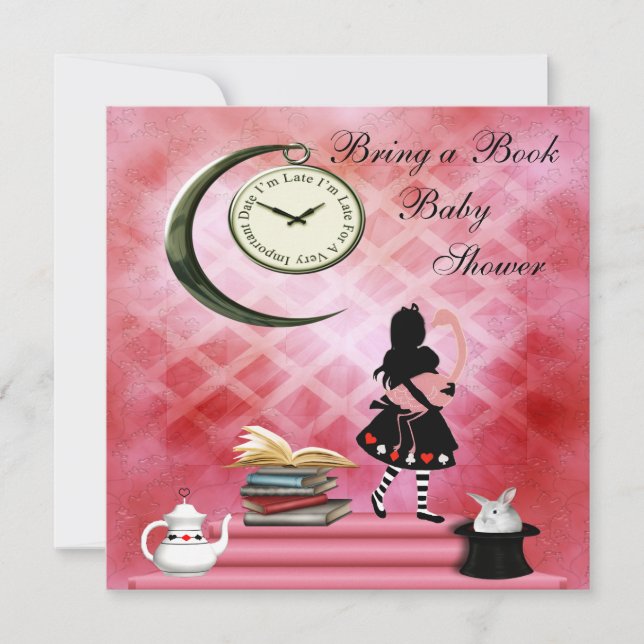 Bring a Book Alice & Pink Flamingo Baby Shower Invitation (Front)