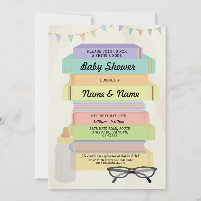Bring a Book Baby Shower Books Library Invite (Front)