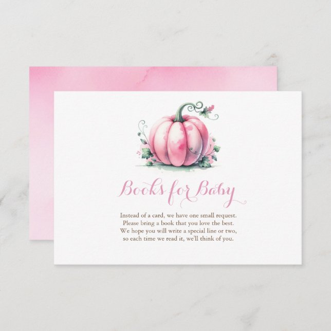 Bring a Book Baby Shower Card – Pink Pumpkin (Front/Back)