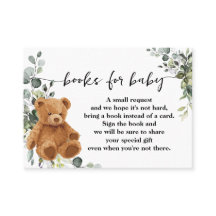 Bring a Book Bear Greenery Baby Shower Insert Card