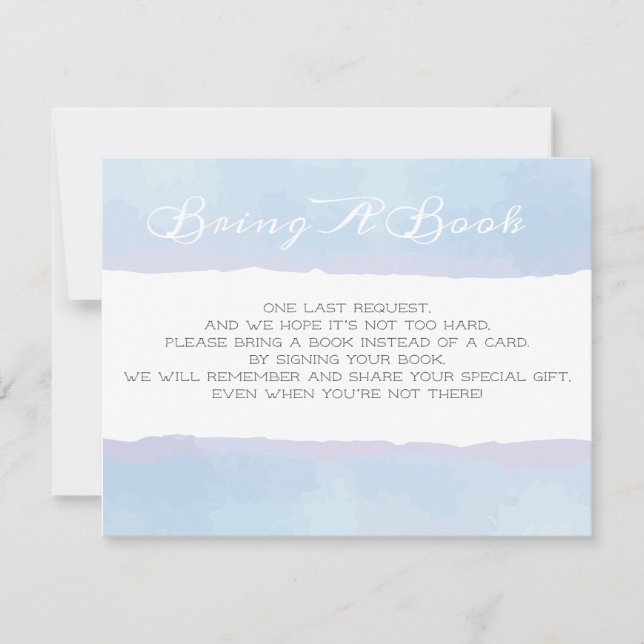 BRING A BOOK Blue Watercolor Baby Shower Enclosure Invitation (Front)