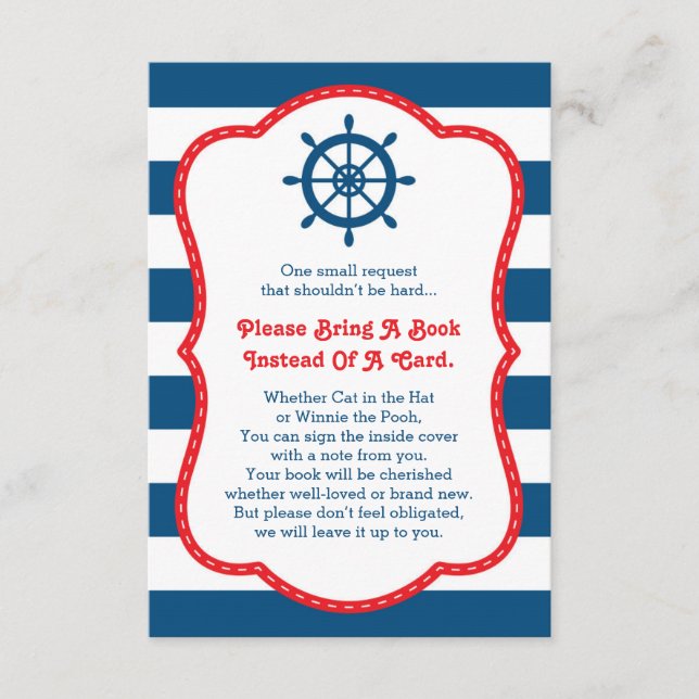 Bring A Book Card, Ahoy, Nautical, Baby Shower Enclosure Card (Front)