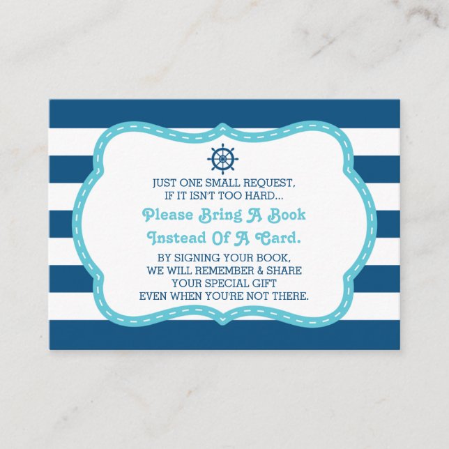 Bring A Book Card, Ahoy, Nautical, Baby Shower Enclosure Card (Front)