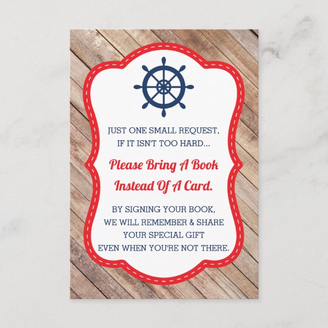 Bring A Book Card, Ahoy, Nautical, Baby Shower Enclosure Card (Front)