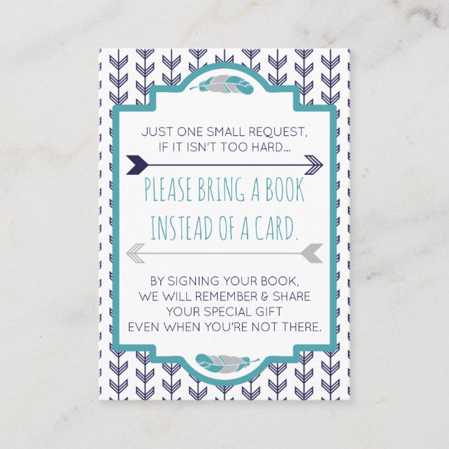 Bring A Book Card, Aztec, Arrows, Baby Shower Enclosure Card (Front)