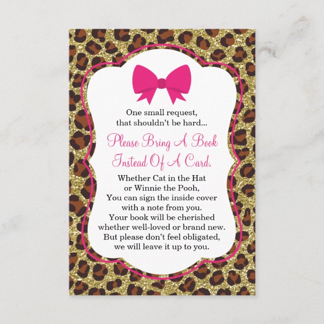 Bring A Book Card, Baby Shower, Cheetah Enclosure Card (Front)
