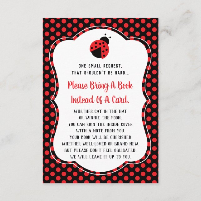 Bring A Book Card, Baby Shower, Ladybug Enclosure Card (Front)