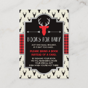 Bring A Book Card, Buffalo Plaid, Baby Shower Enclosure Card