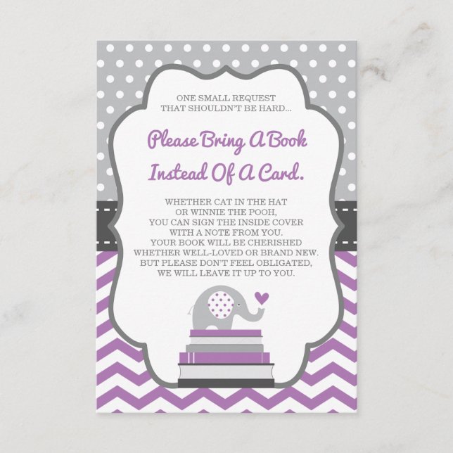 Bring A Book Card, Elephant, EDITABLE COLOR Enclosure Card (Front)