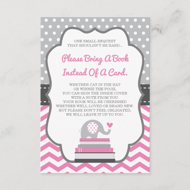 Bring A Book Card, Elephant, EDITABLE COLOR Enclosure Card (Front)
