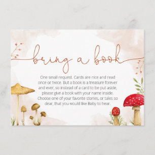 Bring a book card for baby shower, mushroom theme
