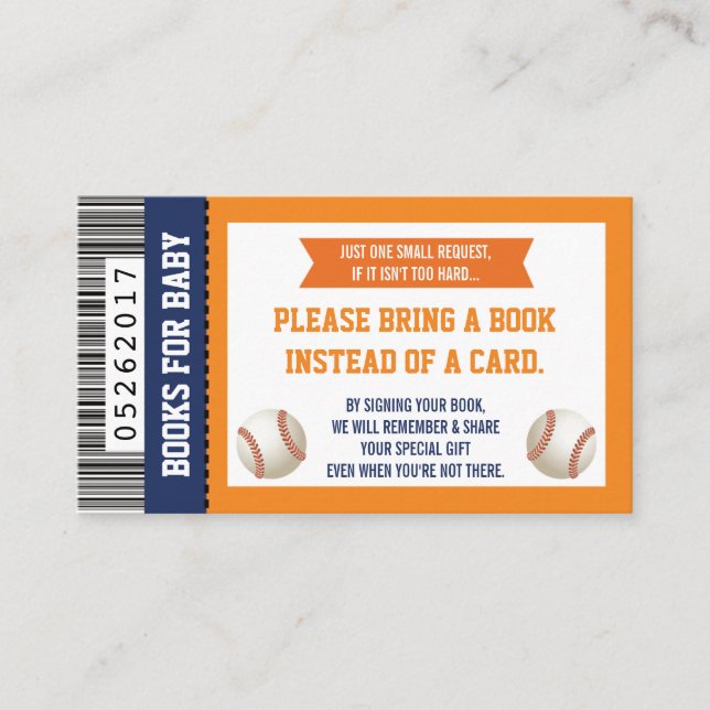 Bring A Book Card, Sports Ticket, Baby Shower Enclosure Card (Front)