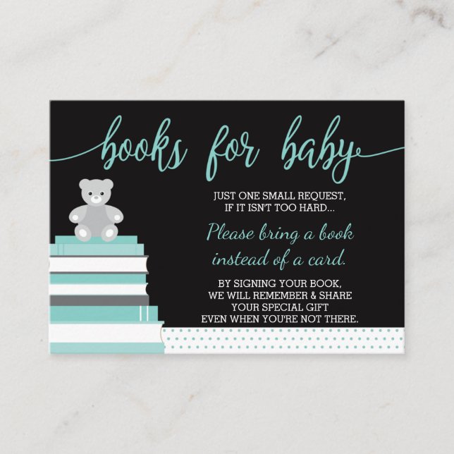 Bring A Book Card, Teddy Bear, Books, Baby Shower Enclosure Card (Front)