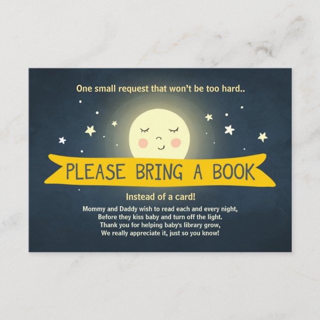 Bring a book card To the moon and back Baby Shower (Front)