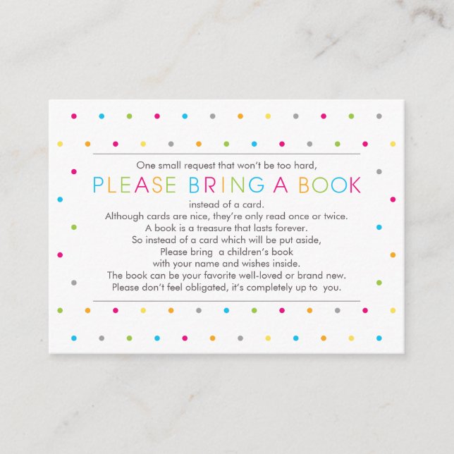 Bring a Book Colour Dots Modern Clean Insert Cards (Front)