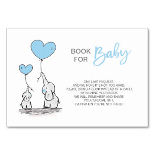 Bring a Book - Elephant Blue BOY Baby Shower Table Number