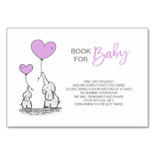 Bring a Book - Elephant LAVENDER Baby Shower Table Number
