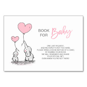 Bring a Book - Elephant Pink Girl Baby Shower Table Number