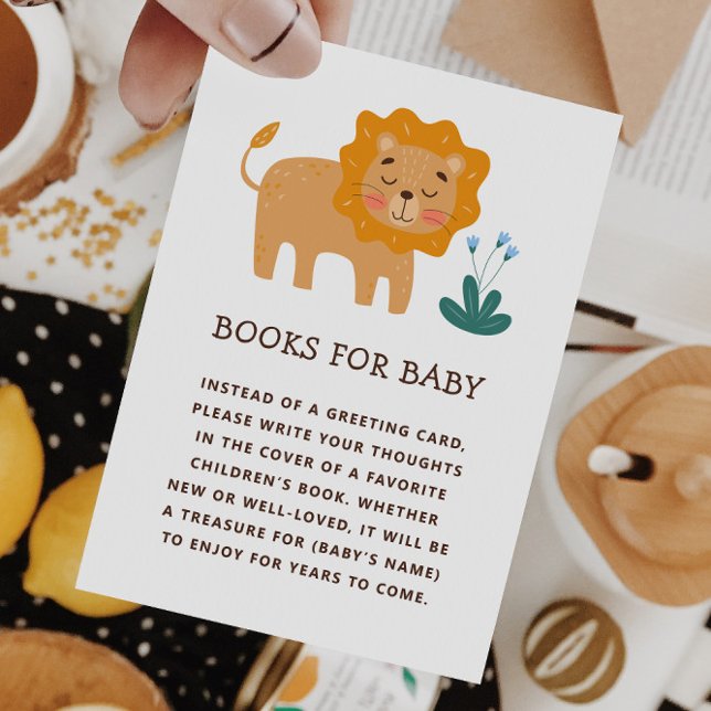Bring a book for baby. Cute zoo safari lion animal Enclosure Card (Creator Uploaded)
