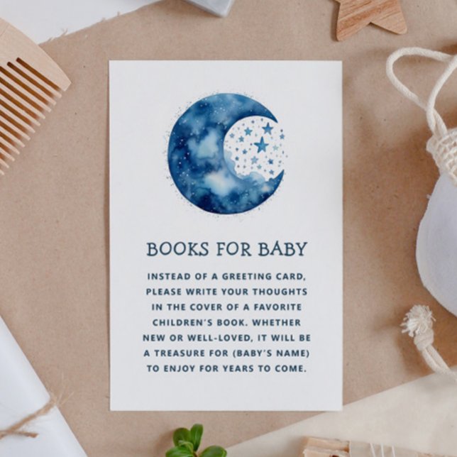 Bring a book for baby request. Whimsical blue moon Enclosure Card (Creator Uploaded)