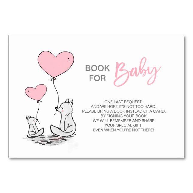 Bring a Book - Fox Pink Girl Baby Shower Table Number (Front)