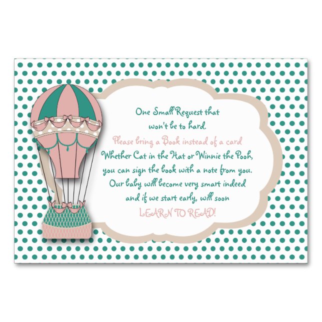 Bring a book instead of a card, Hot air balloon, Table Number (Front)