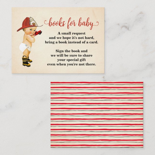 Bring a Book Little Firefighter Baby Shower Card (Front/Back)
