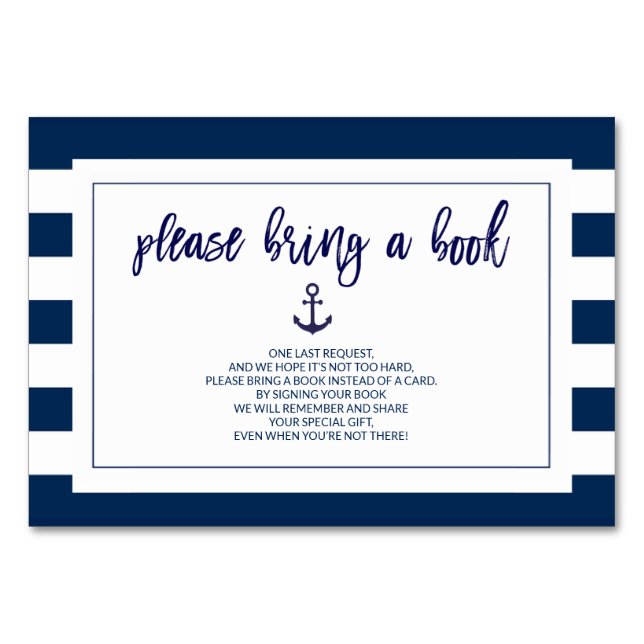 Bring a Book Navy Blue Nautical Baby Shower Cards (Front)