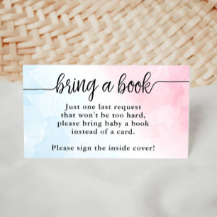 Bring a Book, Pink and Blue Watercolor Baby Shower Enclosure Card
