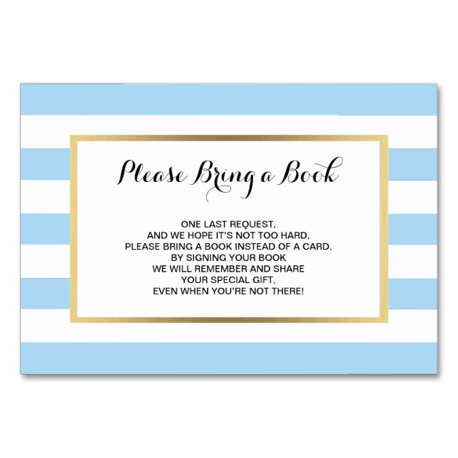 Bring a Book - Stripes Blue BOY Baby Shower Cards (Front)