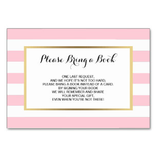 Bring a Book - Stripes Pink GIRL Baby Shower Cards