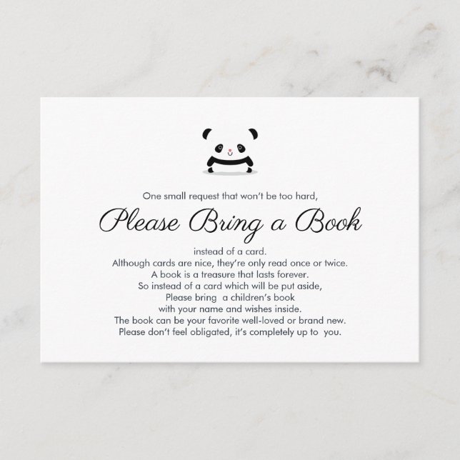 Bring a Book Stylish Cute Panda Bear Insert Card (Front)
