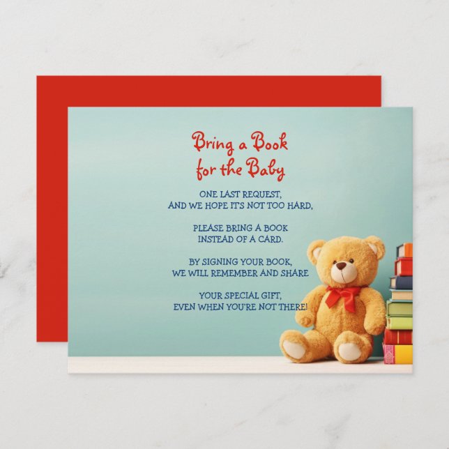 BRING A BOOK Teddy Bear Baby Shower Card (Front/Back)