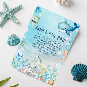 Bring a Book Under the Sea blue Baby shower card