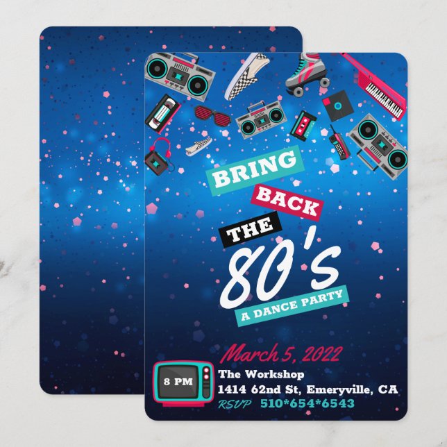Bring Back the 80's| Retro Dance Party Invitation (Front/Back)
