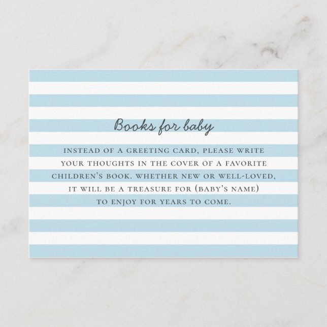 Bring book for baby boy request. Blue stripes Enclosure Card (Front)