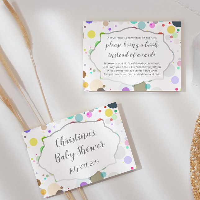"Bring book instead of card" Baby Shower Dots Enclosure Card (Creator Uploaded)