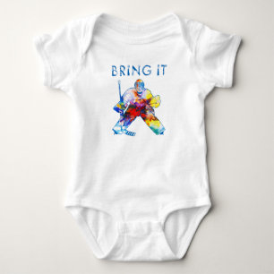 Bring It Hockey Goalie Watercolor Baby Bodysuit
