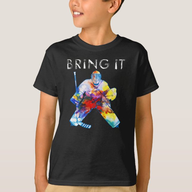 Bring It Hockey Goalie Watercolor Dark T-Shirt (Front)