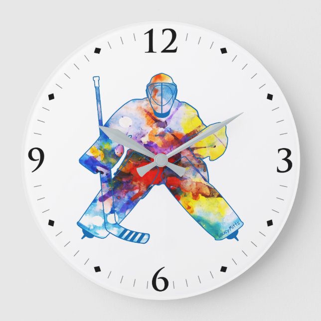 Bring It Hockey Goalie Watercolor Large Clock (Front)